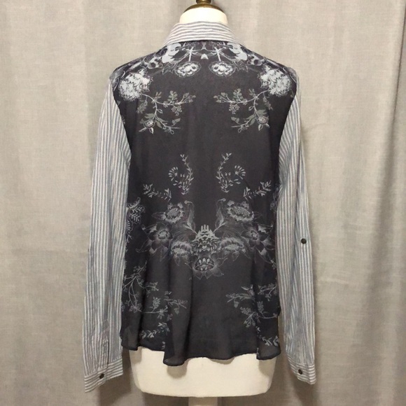 EUC Free People Button Front Blouse-Striped with Sheer Back-3/4 Roll up Sleeves - Picture 3 of 15